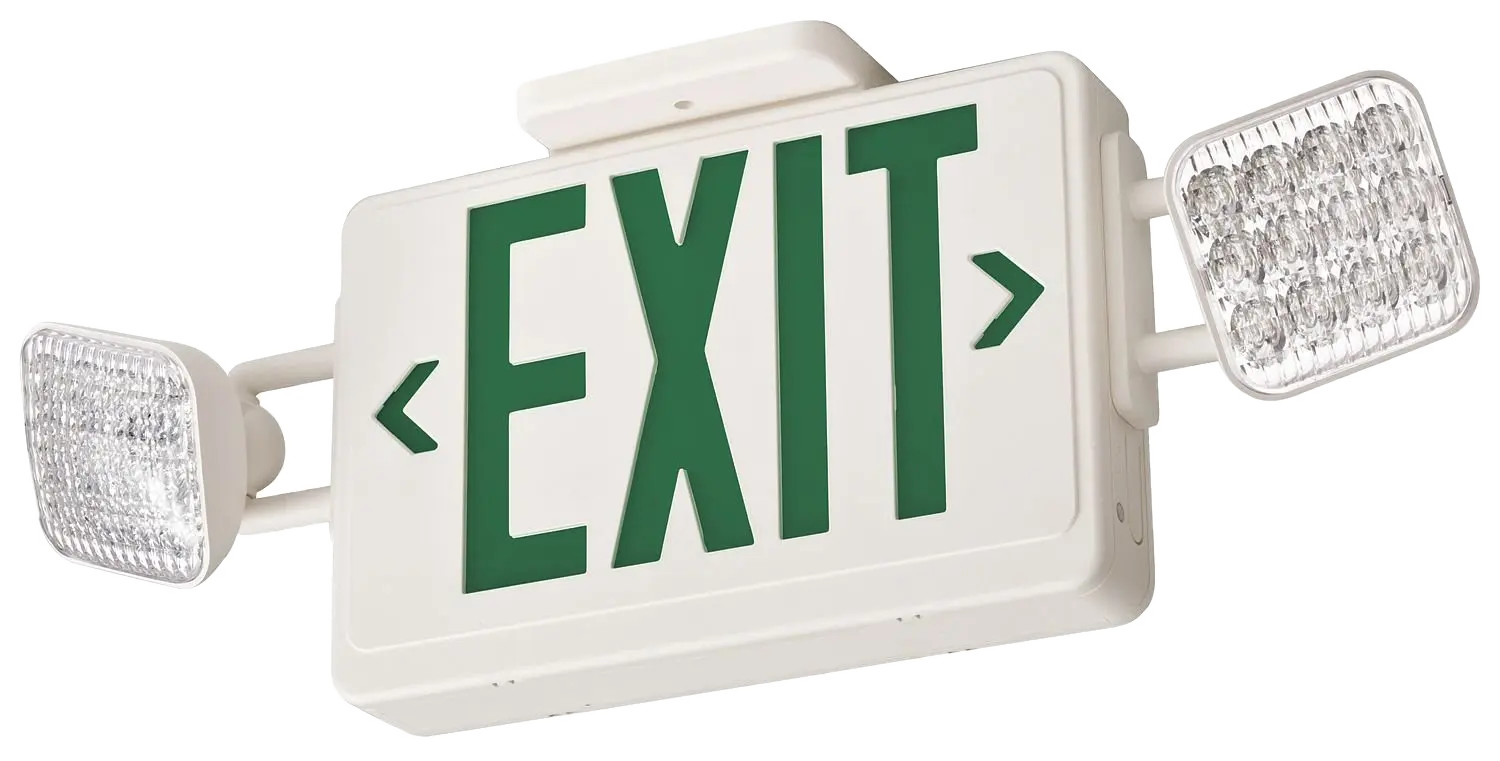 green sign with emergency lights