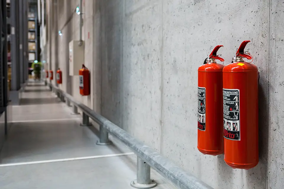 fire extinguishers along long wall