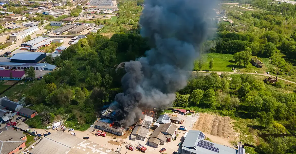 commercial buildings on fire