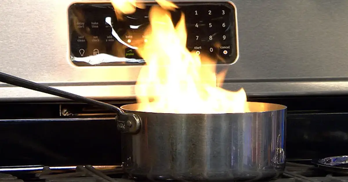 oven top pan with flames