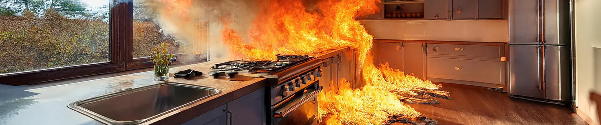 residential kitchen on fire